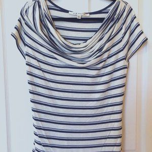 Max Studio Striped Top with Layered Neckline - XL